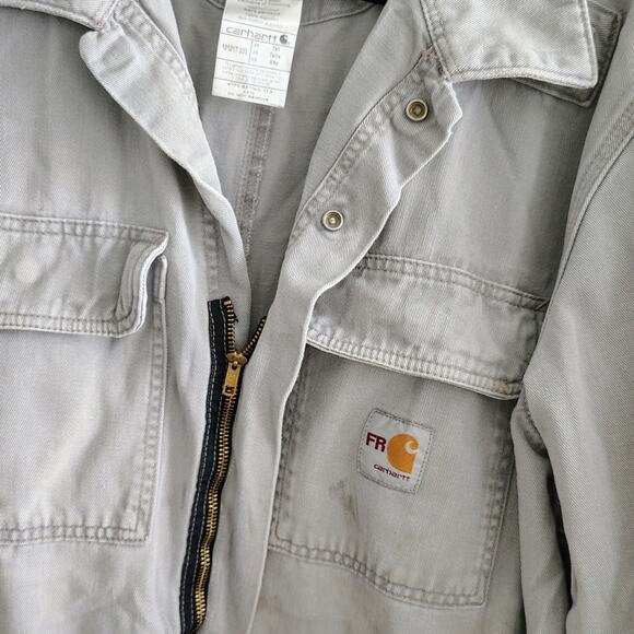 Carhartt FR Men 48 Tall Gray Coveralls Jumpsuit Thrashed Hole Stains Pocket Work - Picture 7 of 10